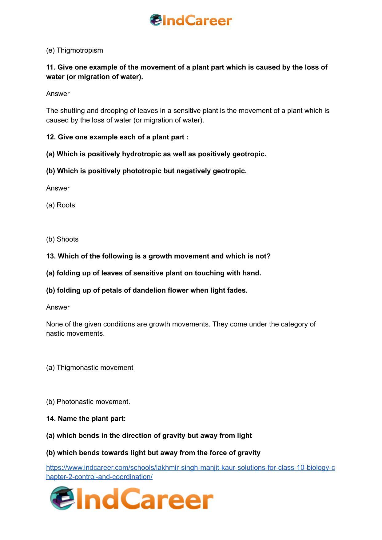 Lakhmir Singh Manjit Kaur Solutions for Class 10 Biology: Chapter 2- Control And Coordination - Page 5