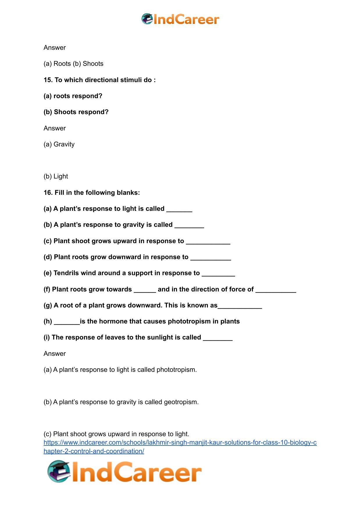Lakhmir Singh Manjit Kaur Solutions for Class 10 Biology: Chapter 2- Control And Coordination - Page 6