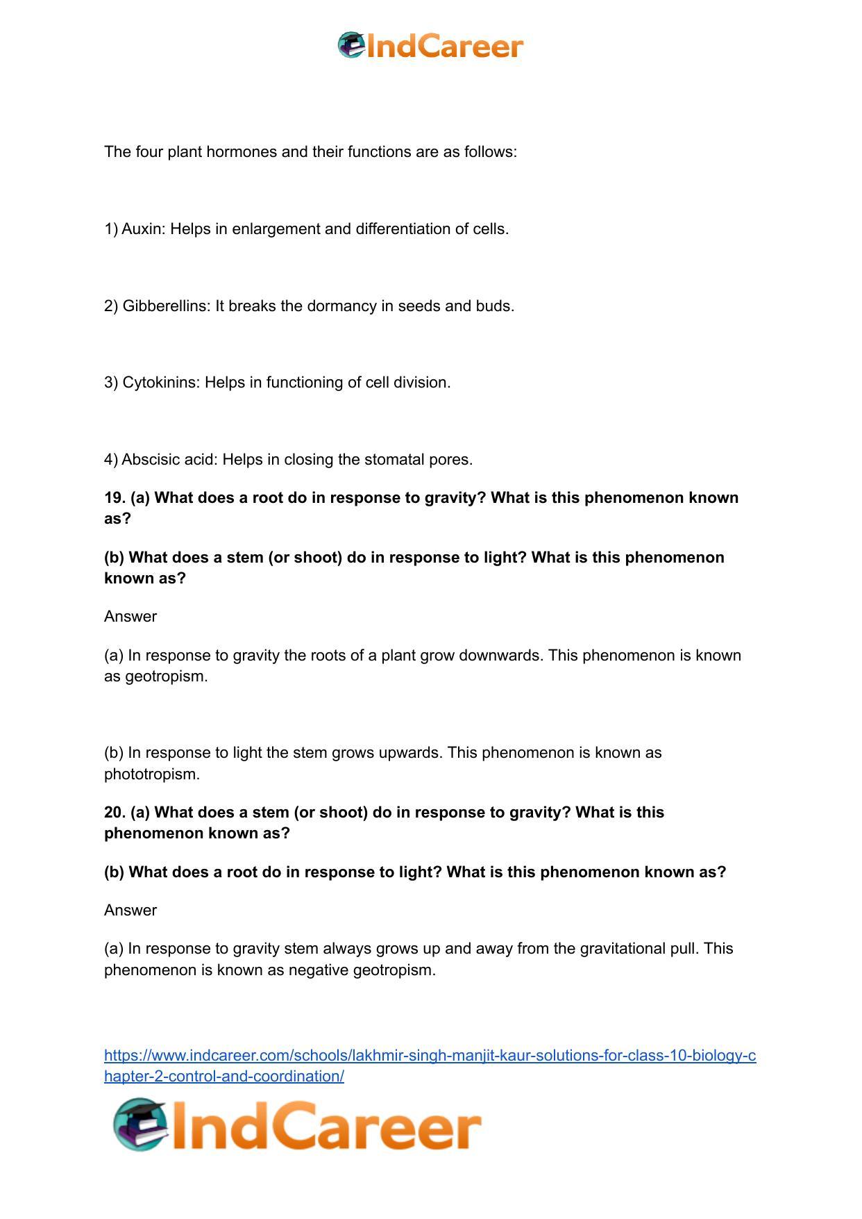 Lakhmir Singh Manjit Kaur Solutions for Class 10 Biology: Chapter 2- Control And Coordination - Page 8