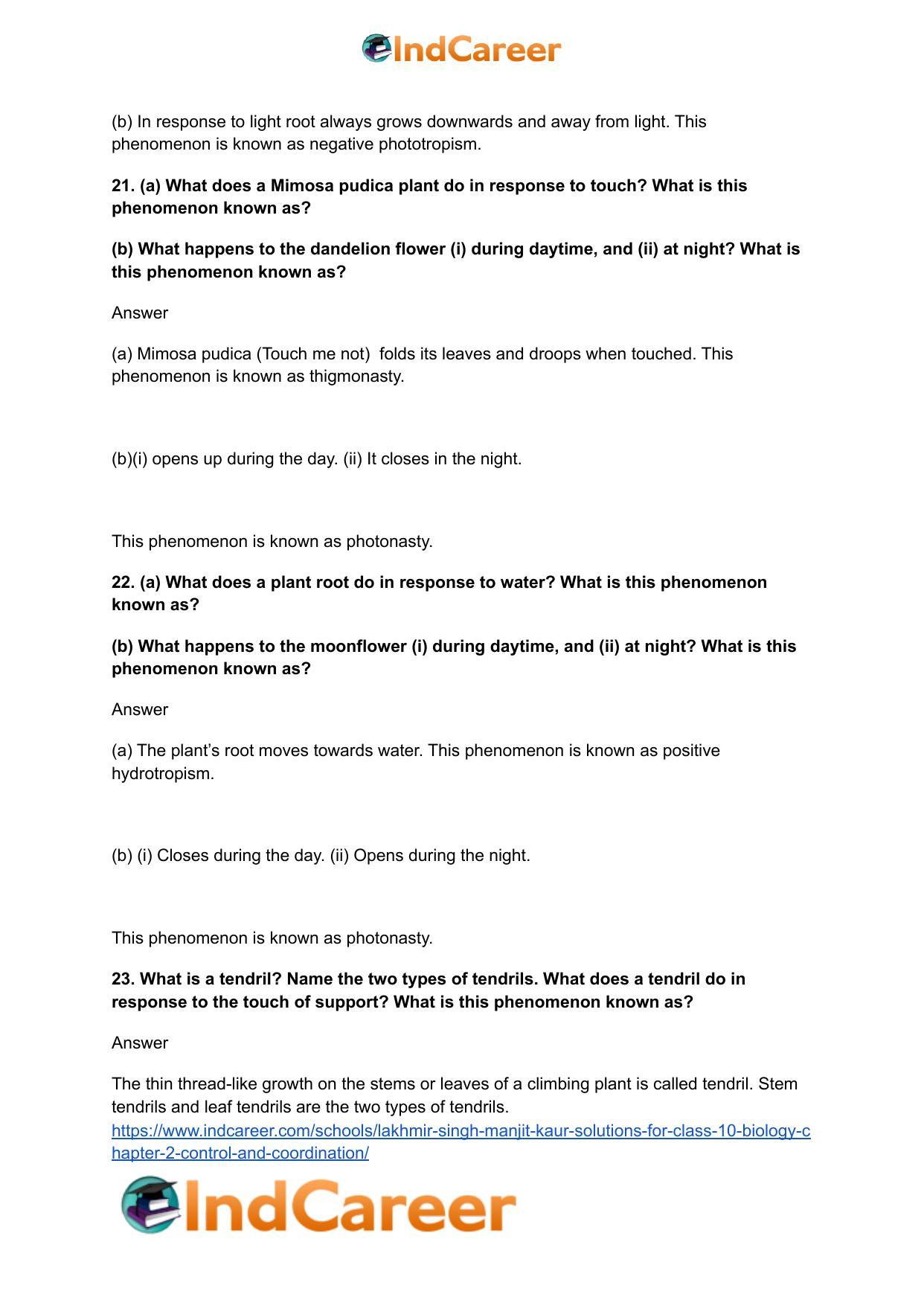 Lakhmir Singh Manjit Kaur Solutions for Class 10 Biology: Chapter 2- Control And Coordination - Page 9
