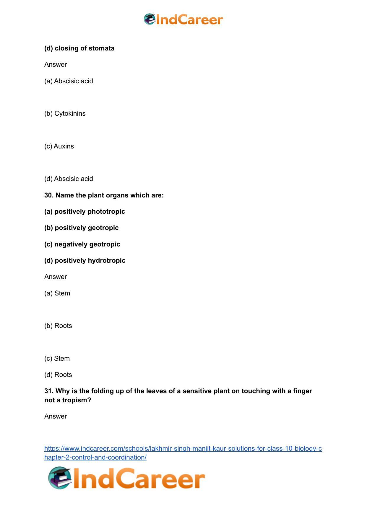 Lakhmir Singh Manjit Kaur Solutions for Class 10 Biology: Chapter 2- Control And Coordination - Page 12
