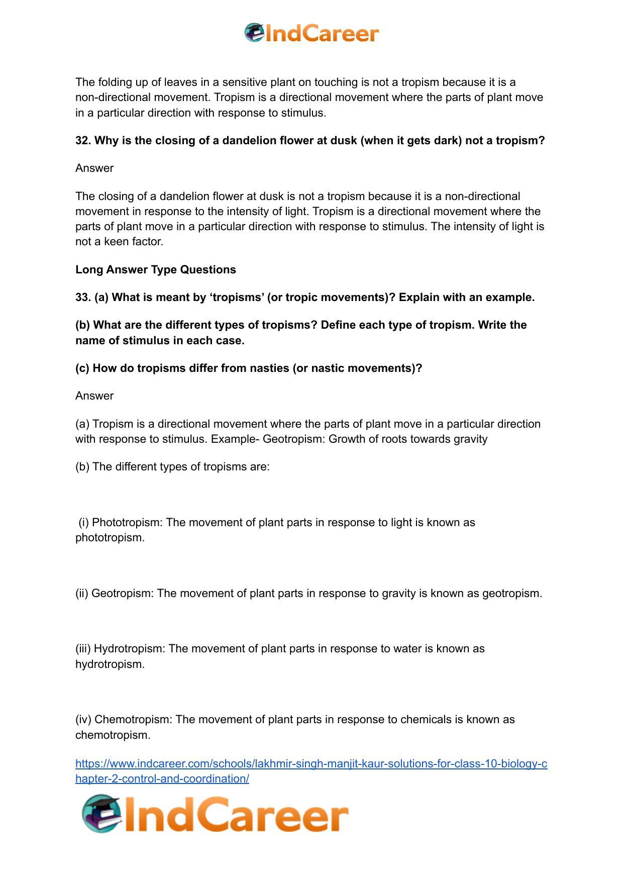 Lakhmir Singh Manjit Kaur Solutions for Class 10 Biology: Chapter 2- Control And Coordination - Page 13
