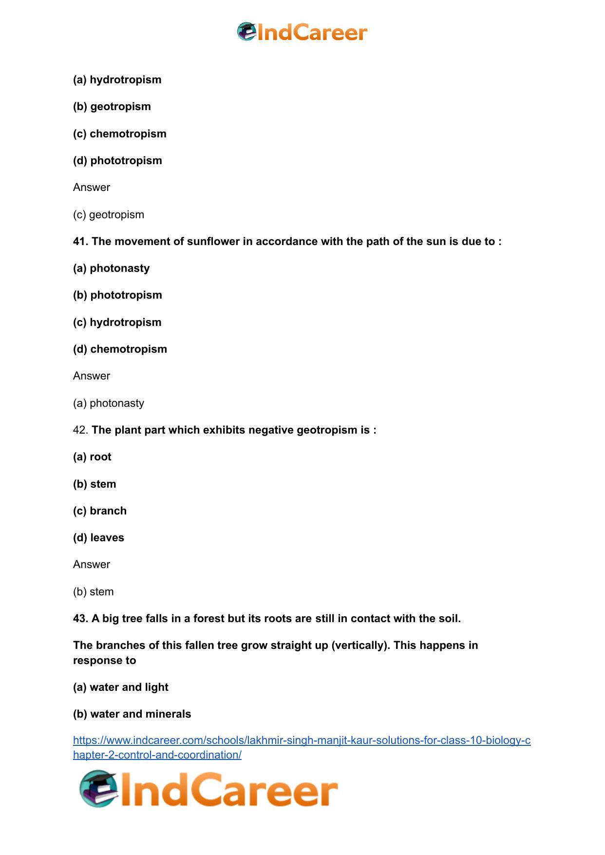 Lakhmir Singh Manjit Kaur Solutions for Class 10 Biology: Chapter 2- Control And Coordination - Page 19