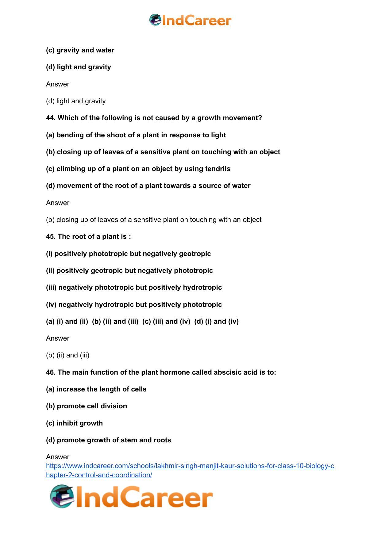 Lakhmir Singh Manjit Kaur Solutions for Class 10 Biology: Chapter 2- Control And Coordination - Page 20