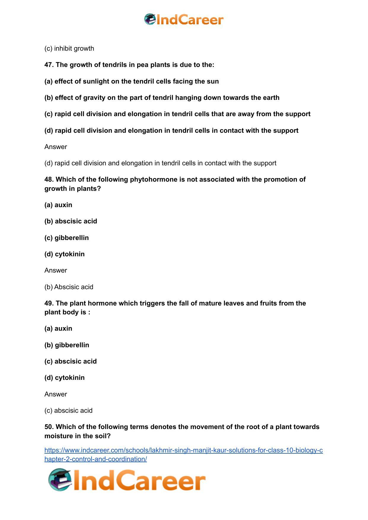 Lakhmir Singh Manjit Kaur Solutions for Class 10 Biology: Chapter 2- Control And Coordination - Page 21