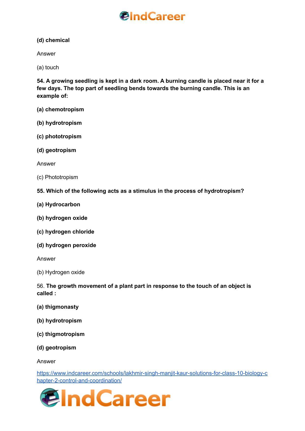 Lakhmir Singh Manjit Kaur Solutions for Class 10 Biology: Chapter 2- Control And Coordination - Page 23
