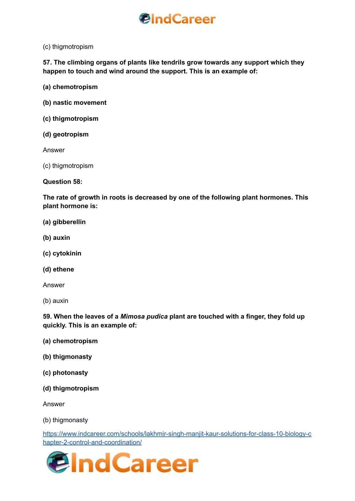 Lakhmir Singh Manjit Kaur Solutions for Class 10 Biology: Chapter 2- Control And Coordination - Page 24
