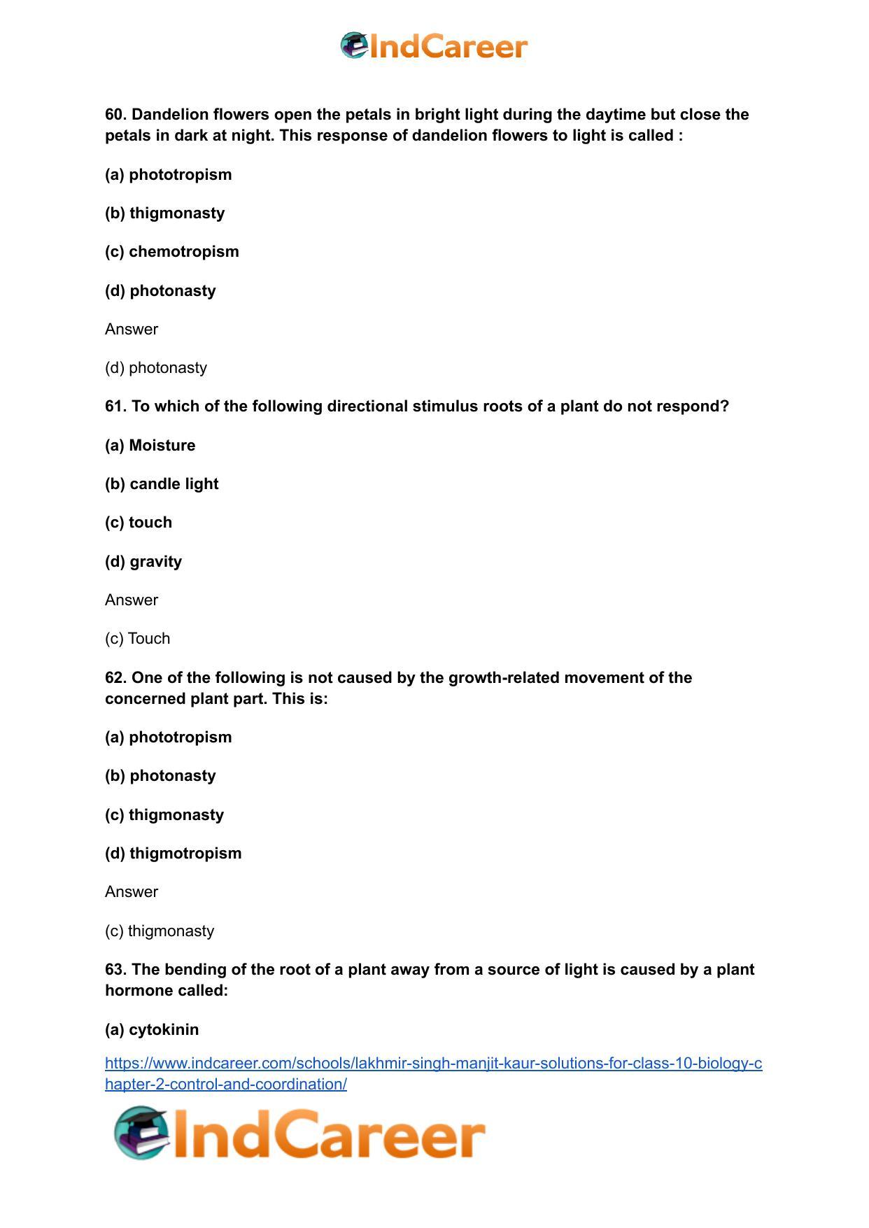 Lakhmir Singh Manjit Kaur Solutions for Class 10 Biology: Chapter 2- Control And Coordination - Page 25