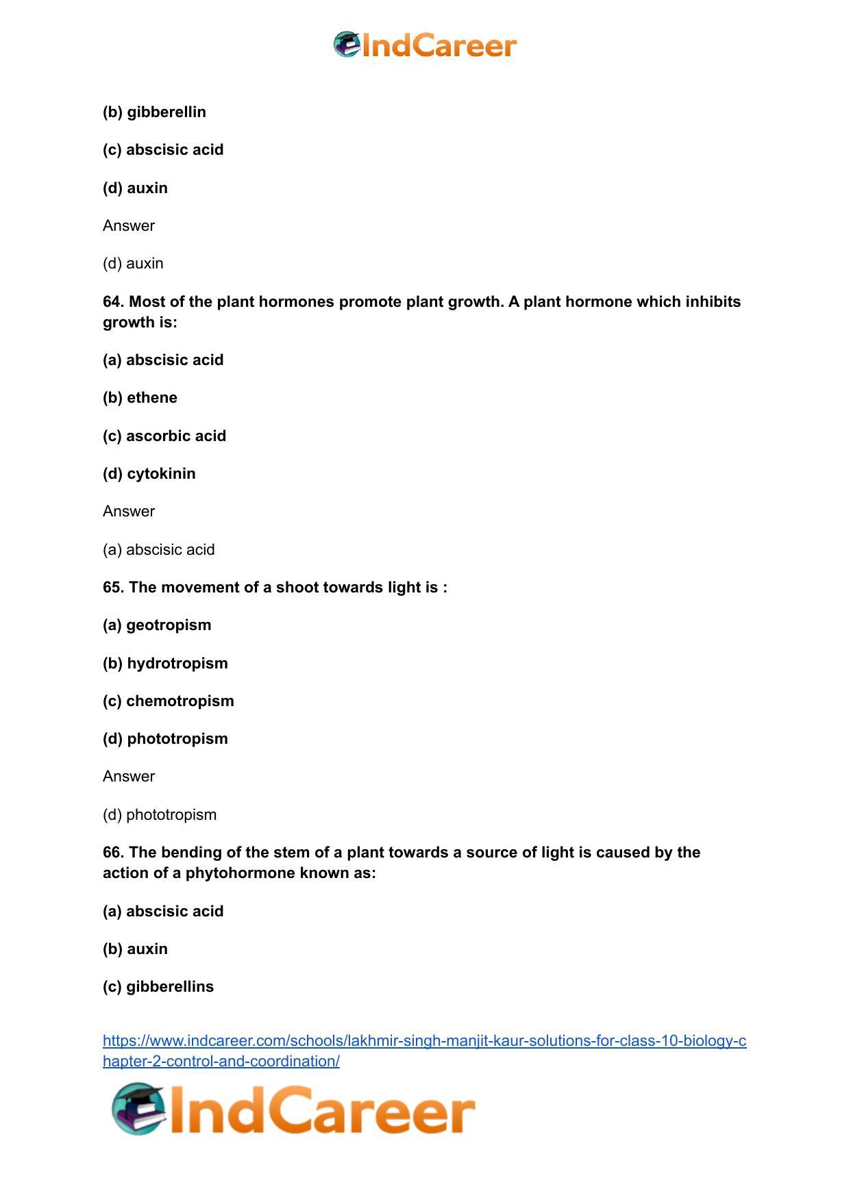 Lakhmir Singh Manjit Kaur Solutions for Class 10 Biology: Chapter 2- Control And Coordination - Page 26