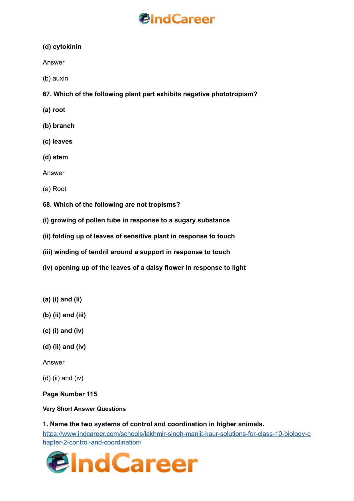 Lakhmir Singh Manjit Kaur Solutions for Class 10 Biology: Chapter 2- Control And Coordination - Page 27
