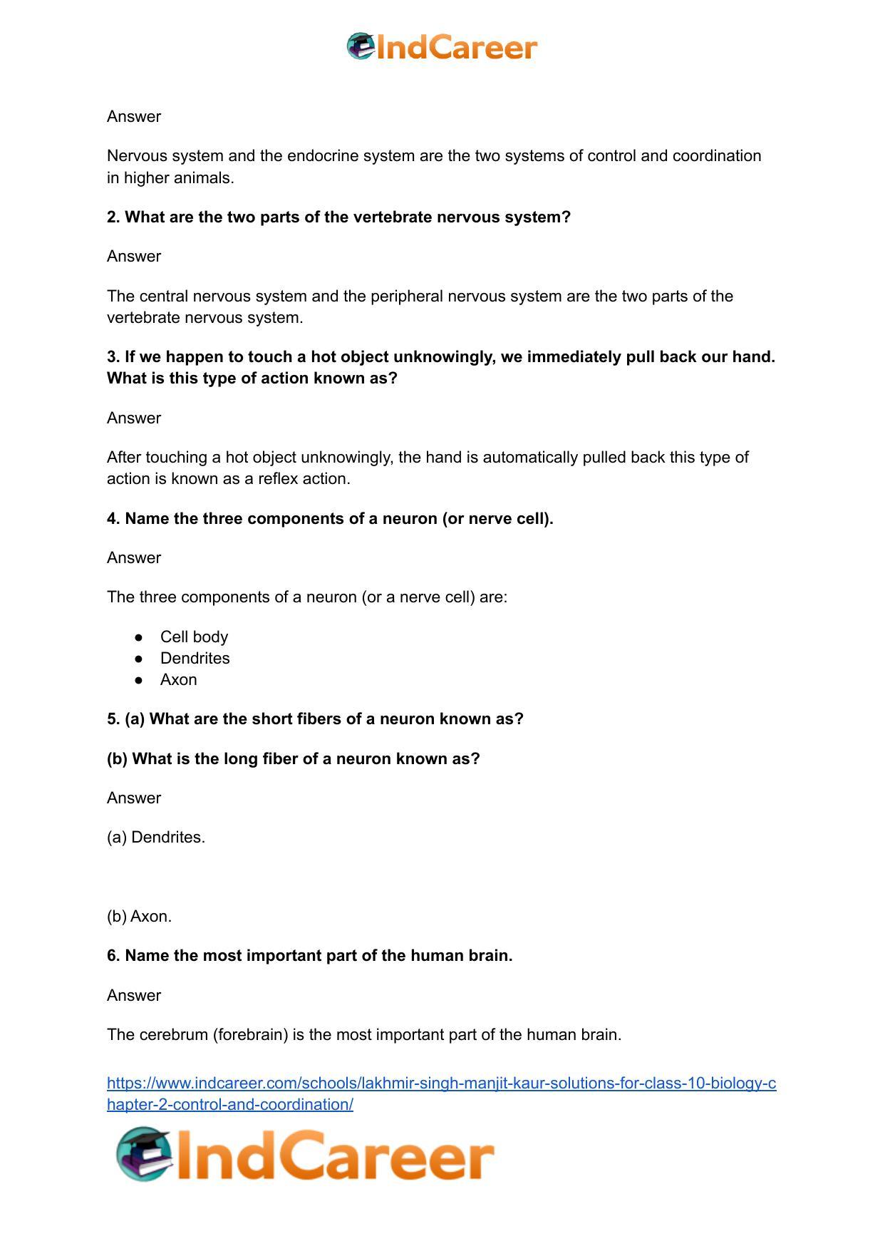 Lakhmir Singh Manjit Kaur Solutions for Class 10 Biology: Chapter 2- Control And Coordination - Page 28