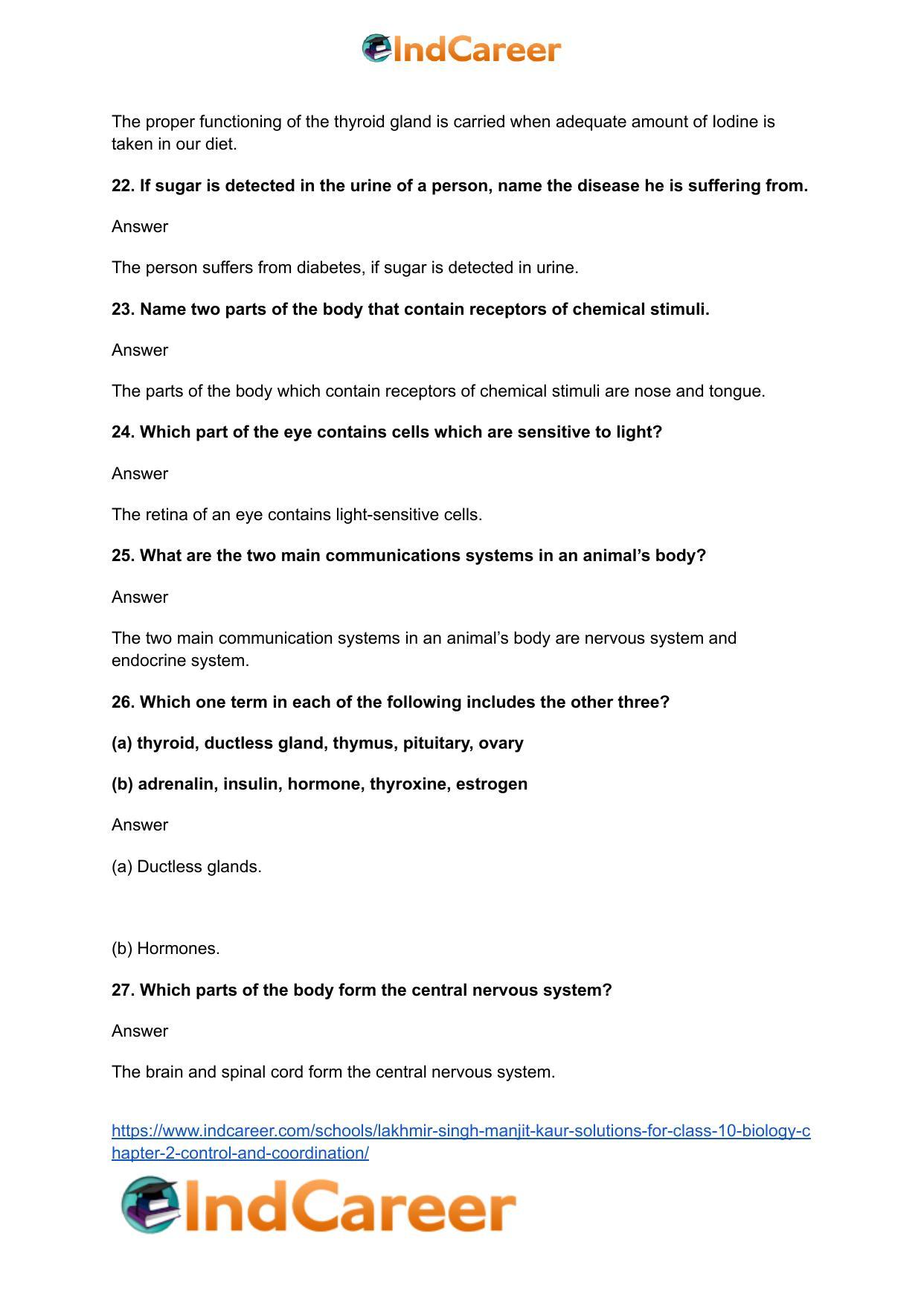 Lakhmir Singh Manjit Kaur Solutions for Class 10 Biology: Chapter 2- Control And Coordination - Page 32