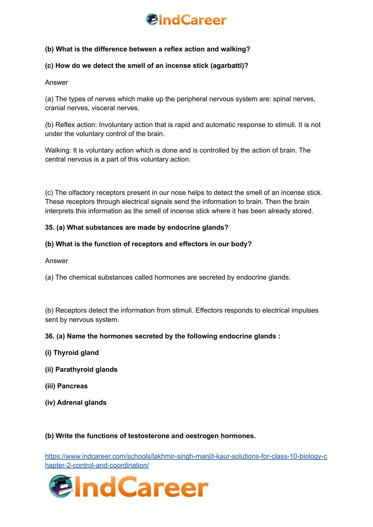 Lakhmir Singh Manjit Kaur Solutions for Class 10 Biology: Chapter 2- Control And Coordination - Page 35