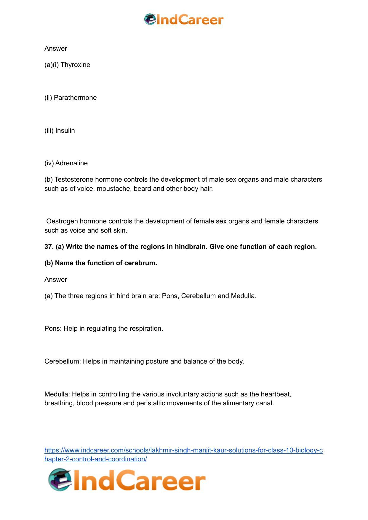 Lakhmir Singh Manjit Kaur Solutions for Class 10 Biology: Chapter 2- Control And Coordination - Page 36