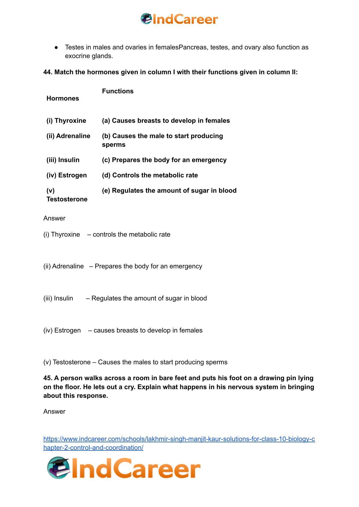 Lakhmir Singh Manjit Kaur Solutions for Class 10 Biology: Chapter 2- Control And Coordination - Page 39