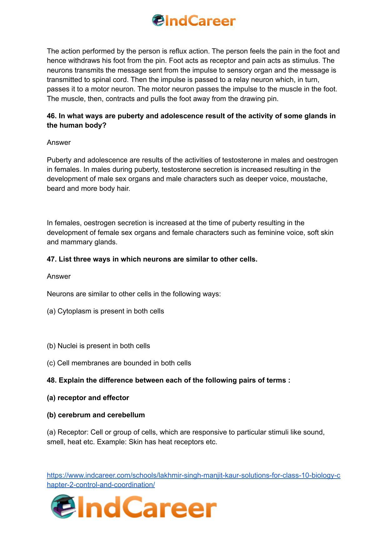 Lakhmir Singh Manjit Kaur Solutions for Class 10 Biology: Chapter 2- Control And Coordination - Page 40