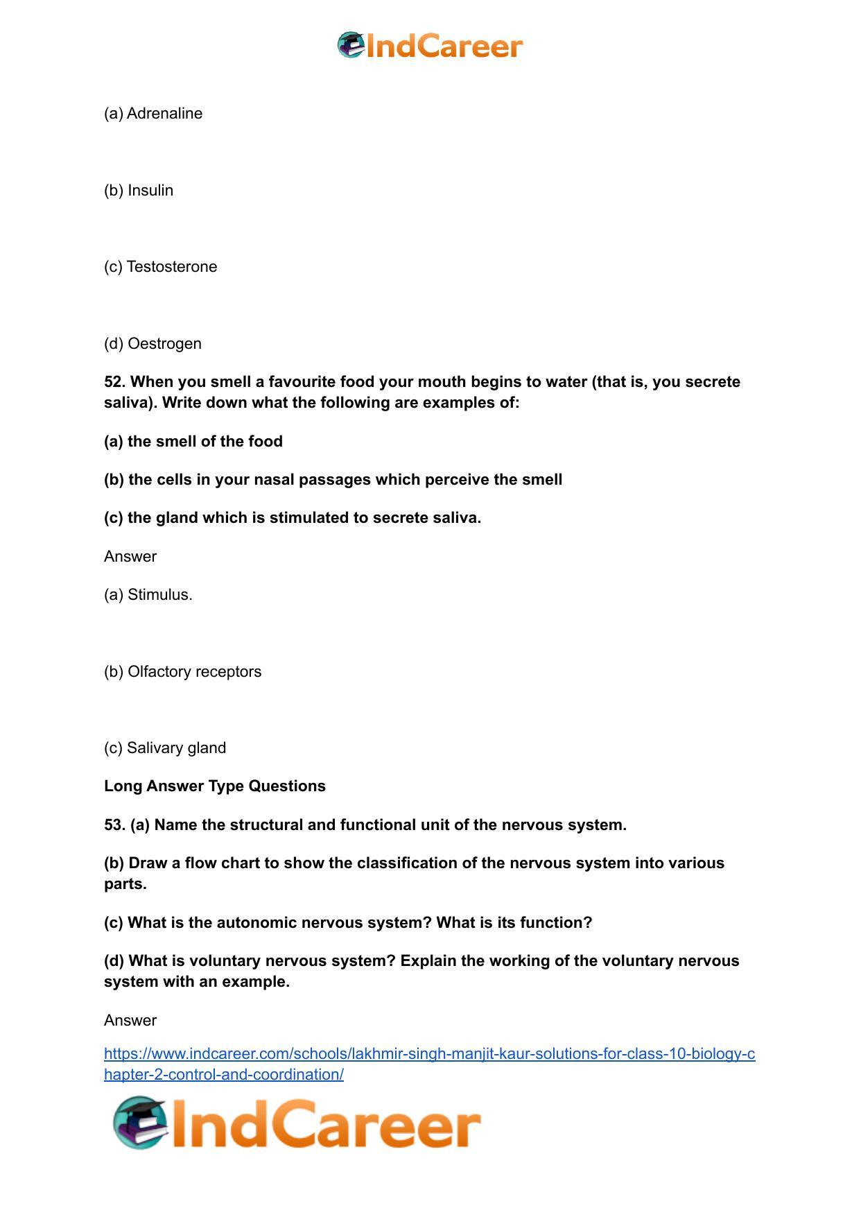 Lakhmir Singh Manjit Kaur Solutions for Class 10 Biology: Chapter 2- Control And Coordination - Page 42