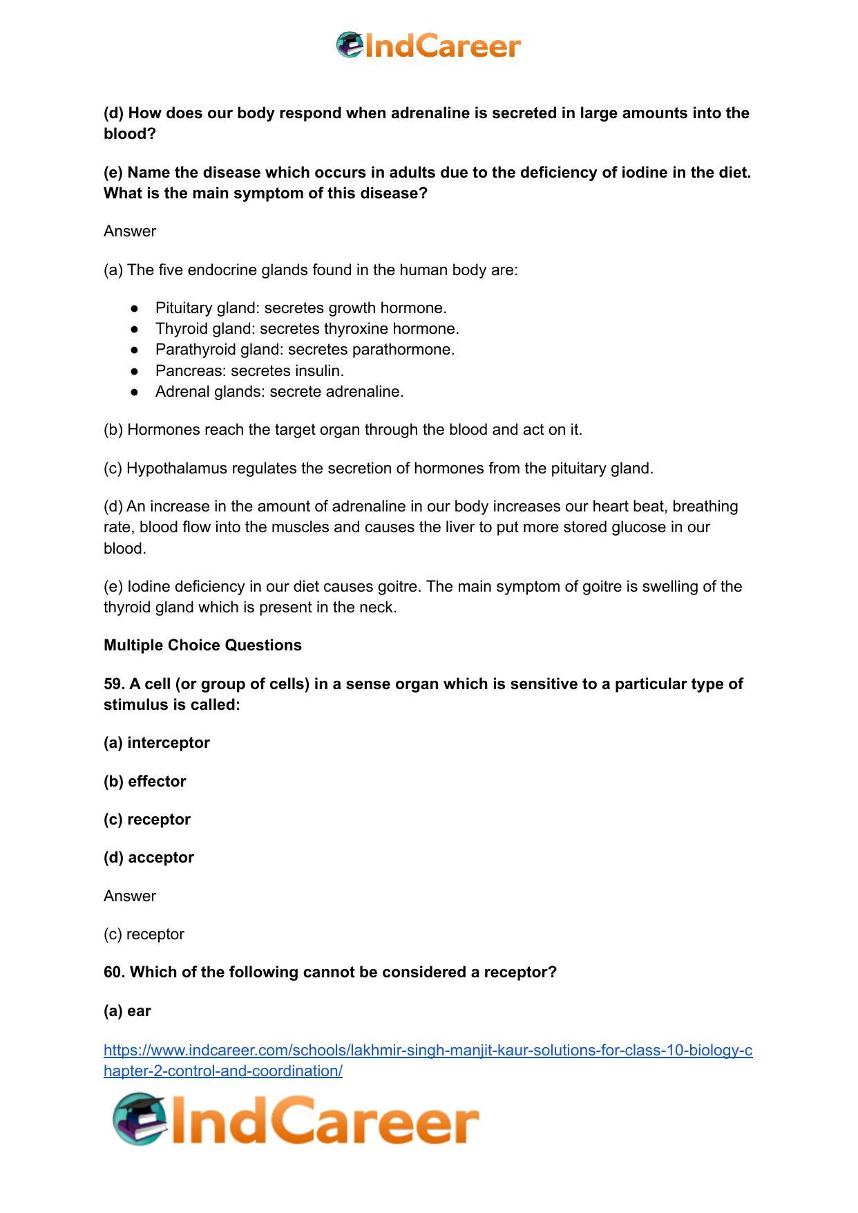 Lakhmir Singh Manjit Kaur Solutions for Class 10 Biology: Chapter 2- Control And Coordination - Page 48