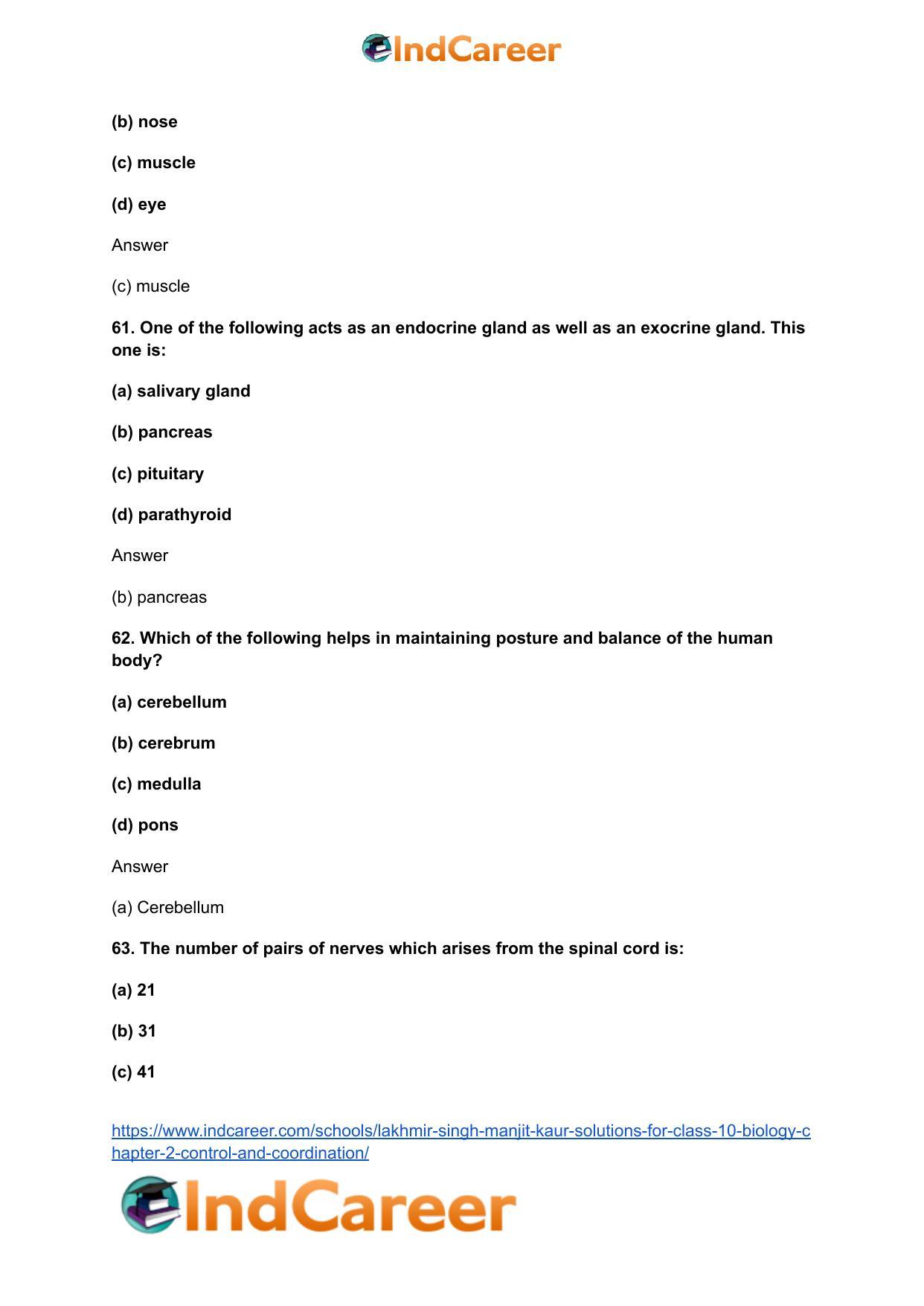 Lakhmir Singh Manjit Kaur Solutions for Class 10 Biology: Chapter 2- Control And Coordination - Page 49