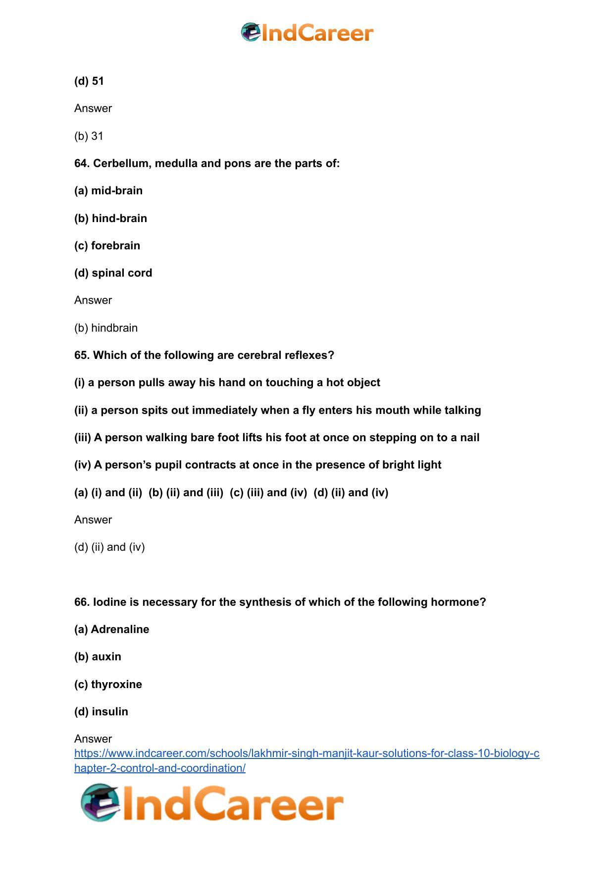 Lakhmir Singh Manjit Kaur Solutions for Class 10 Biology: Chapter 2- Control And Coordination - Page 50