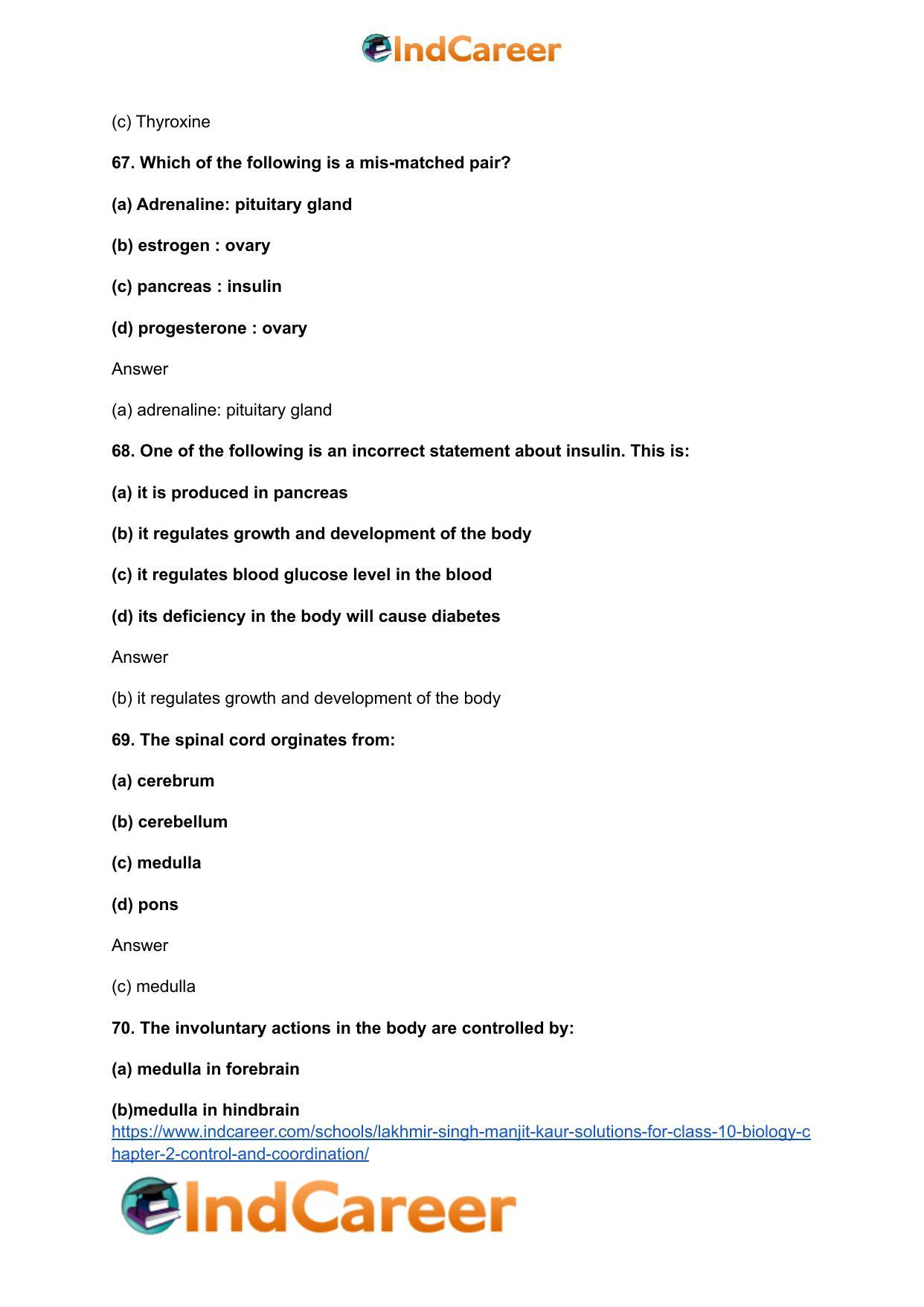 Lakhmir Singh Manjit Kaur Solutions for Class 10 Biology: Chapter 2- Control And Coordination - Page 51
