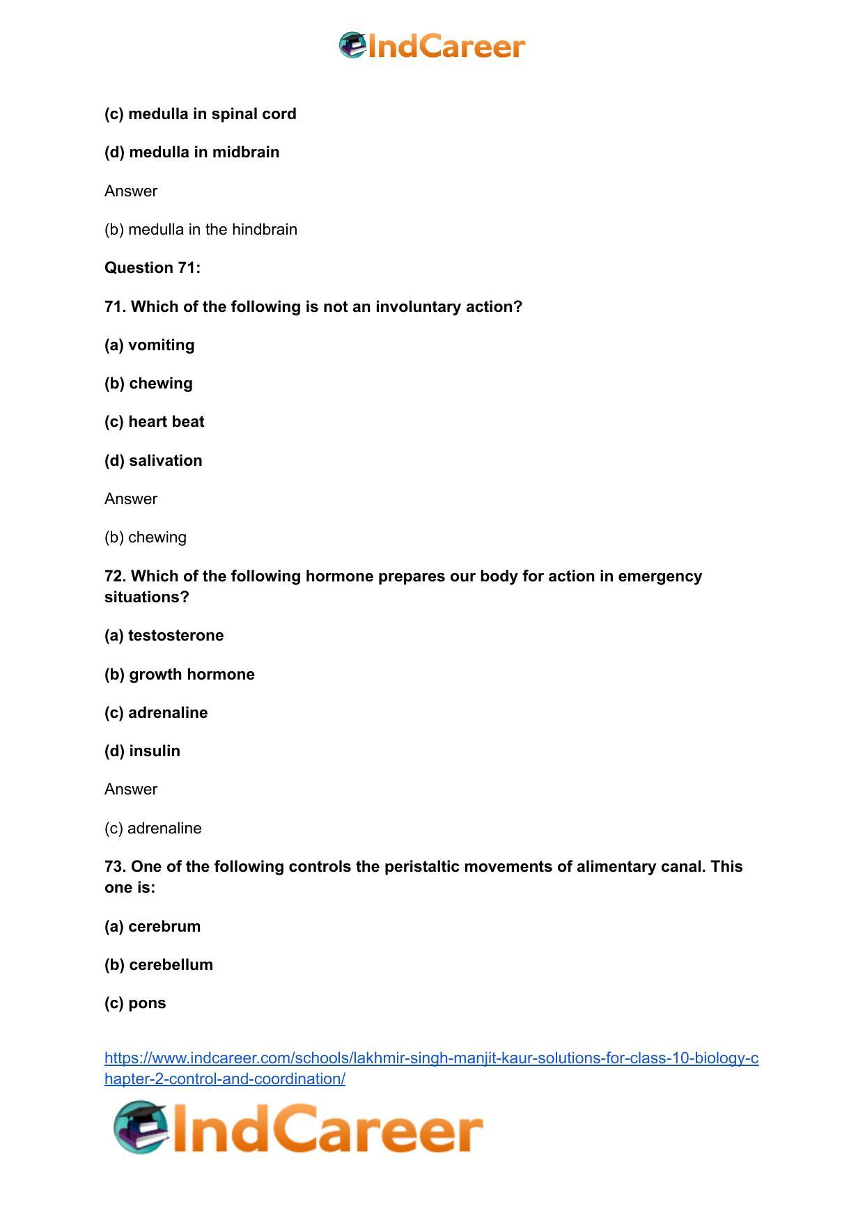 Lakhmir Singh Manjit Kaur Solutions for Class 10 Biology: Chapter 2- Control And Coordination - Page 52
