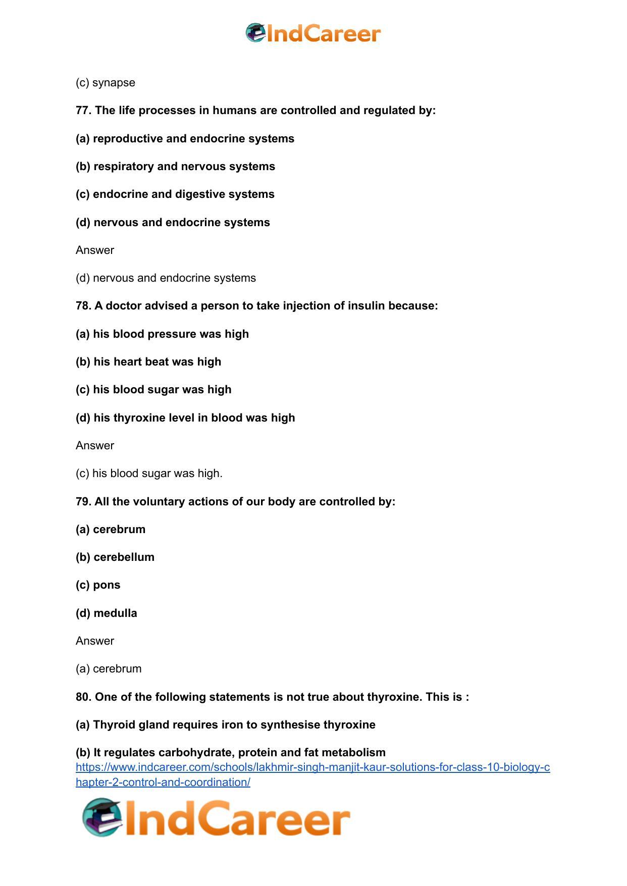 Lakhmir Singh Manjit Kaur Solutions for Class 10 Biology: Chapter 2- Control And Coordination - Page 54
