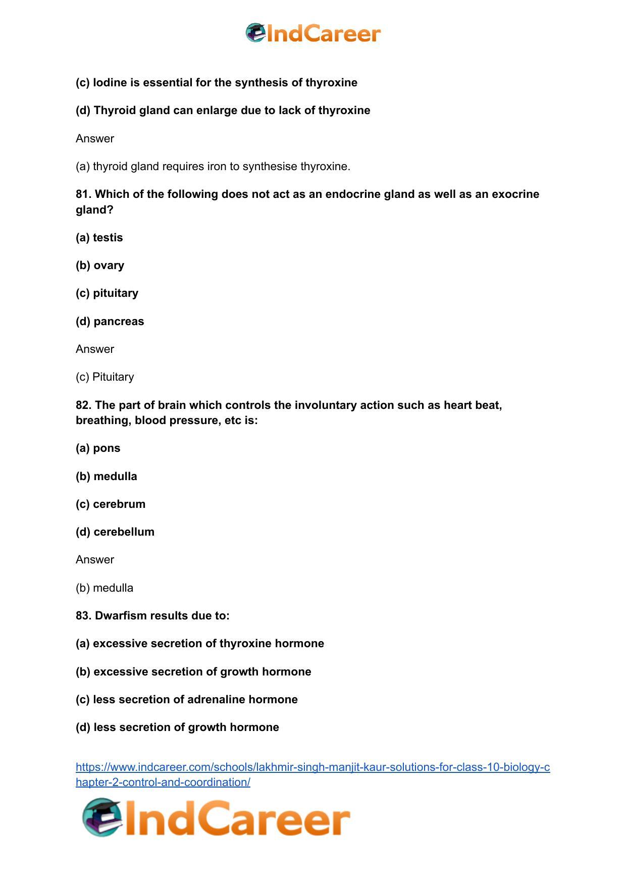 Lakhmir Singh Manjit Kaur Solutions for Class 10 Biology: Chapter 2- Control And Coordination - Page 55