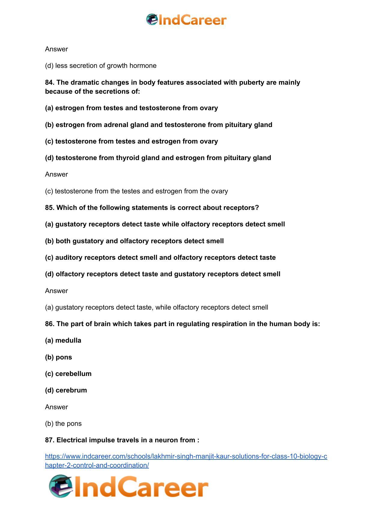 Lakhmir Singh Manjit Kaur Solutions for Class 10 Biology: Chapter 2- Control And Coordination - Page 56