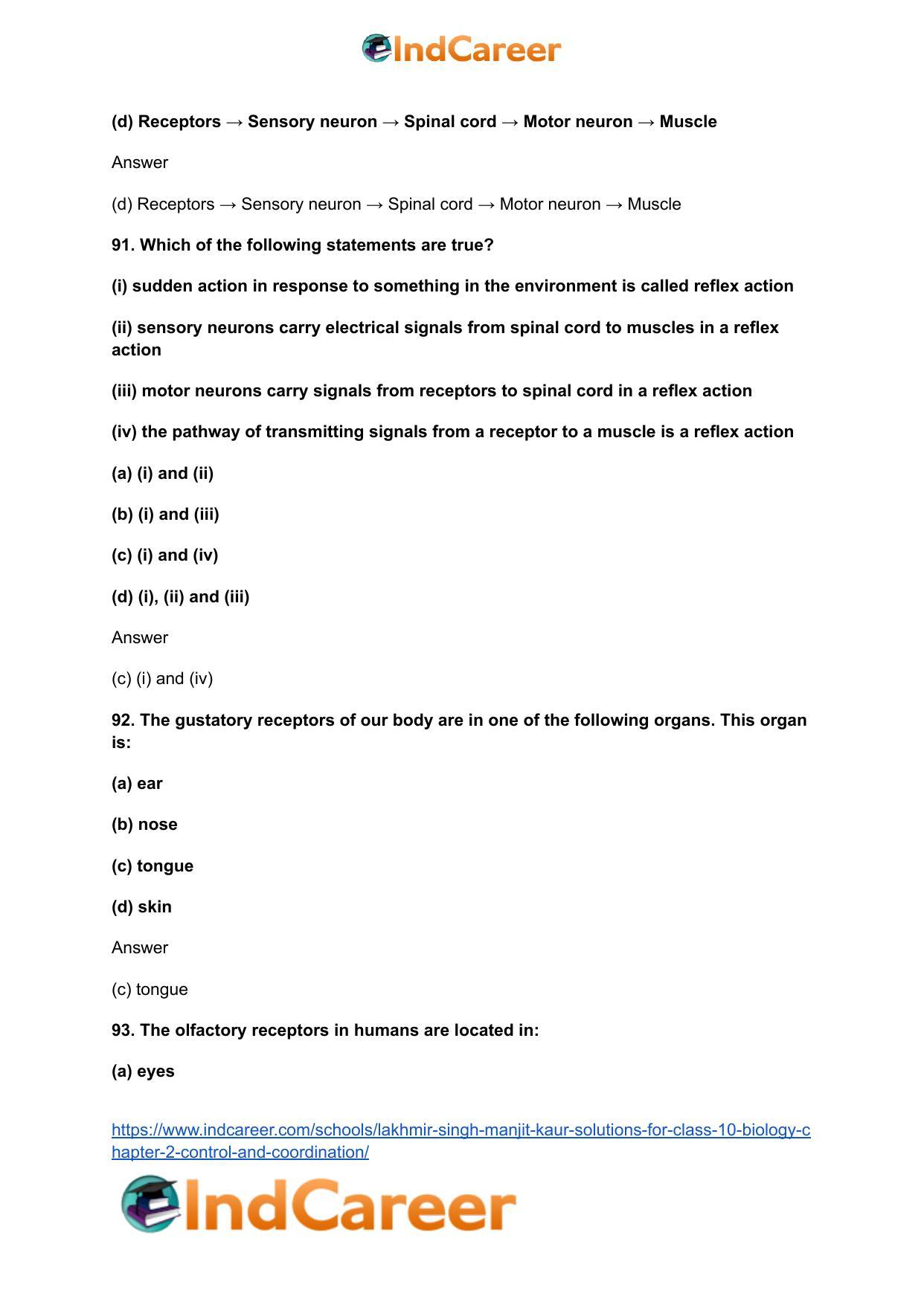 Lakhmir Singh Manjit Kaur Solutions for Class 10 Biology: Chapter 2- Control And Coordination - Page 58
