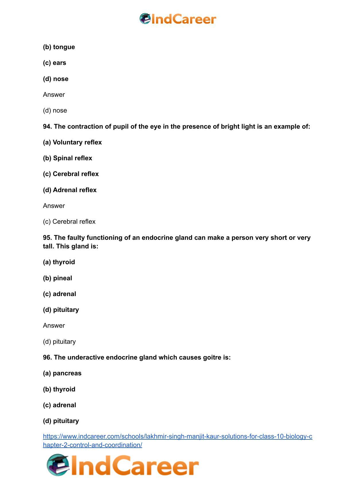 Lakhmir Singh Manjit Kaur Solutions for Class 10 Biology: Chapter 2- Control And Coordination - Page 59
