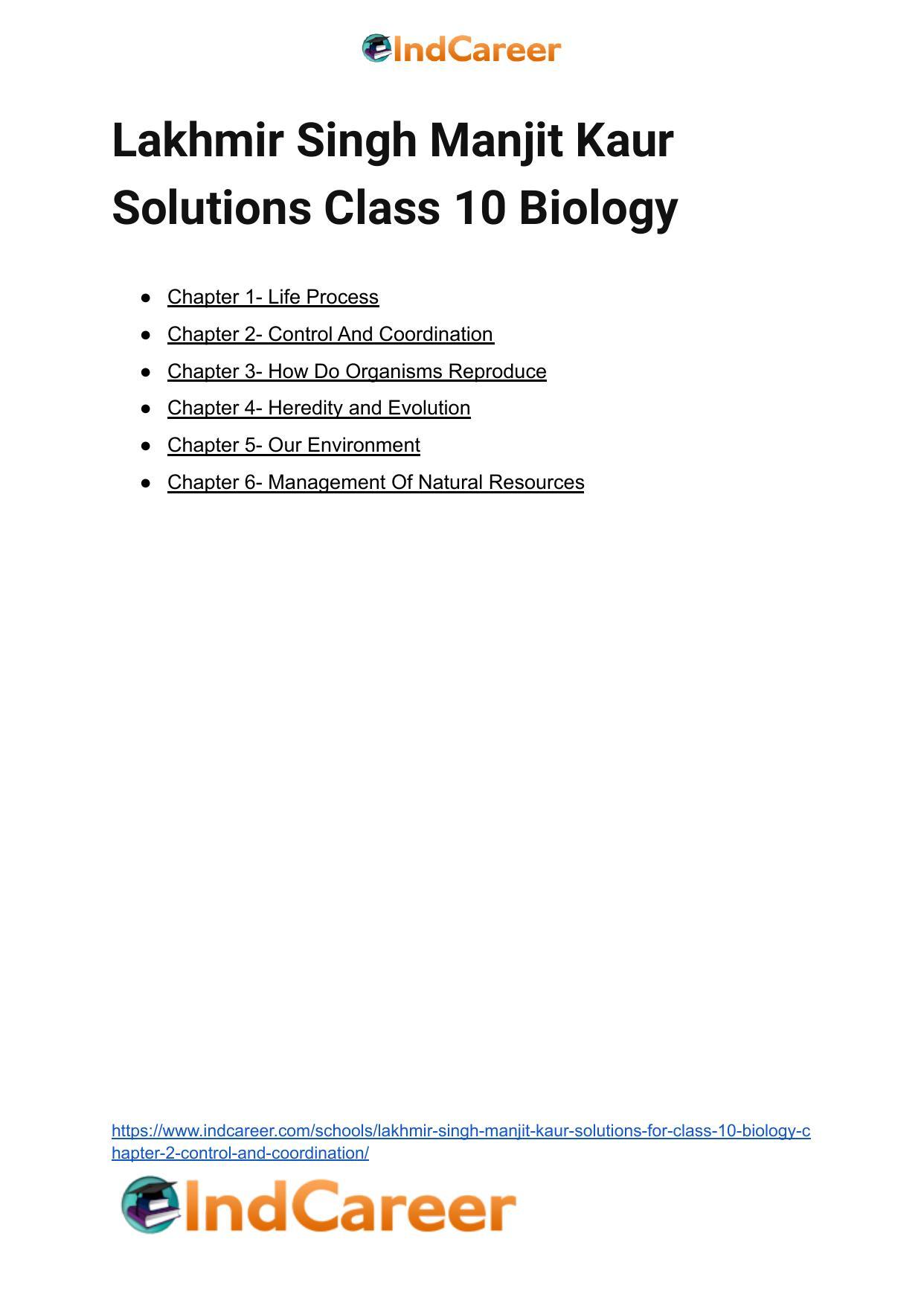 Lakhmir Singh Manjit Kaur Solutions for Class 10 Biology: Chapter 2- Control And Coordination - Page 62