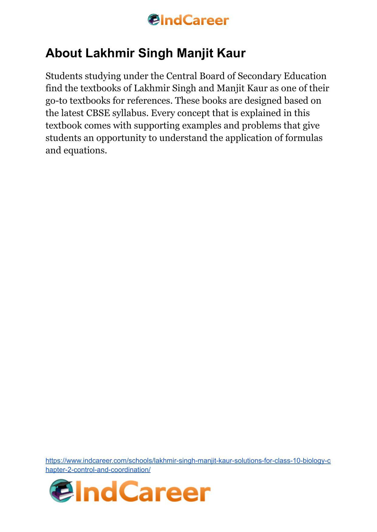Lakhmir Singh Manjit Kaur Solutions for Class 10 Biology: Chapter 2- Control And Coordination - Page 63