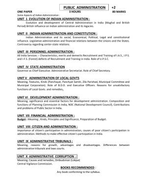 HP Board Class 12th Syllabus for Public Administration