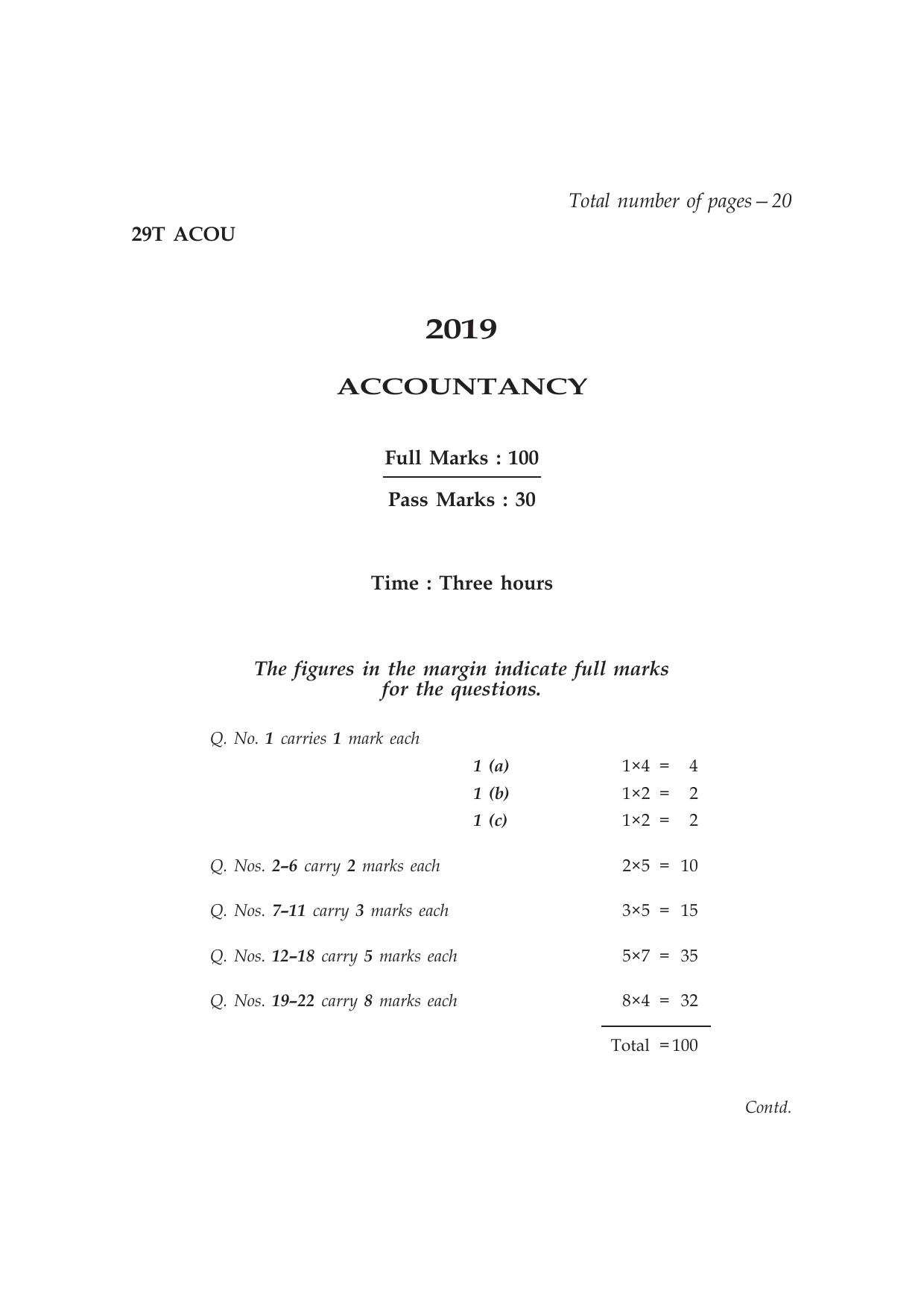 Assam HS 2nd Year Accountancy 2019 Question Paper - Page 1