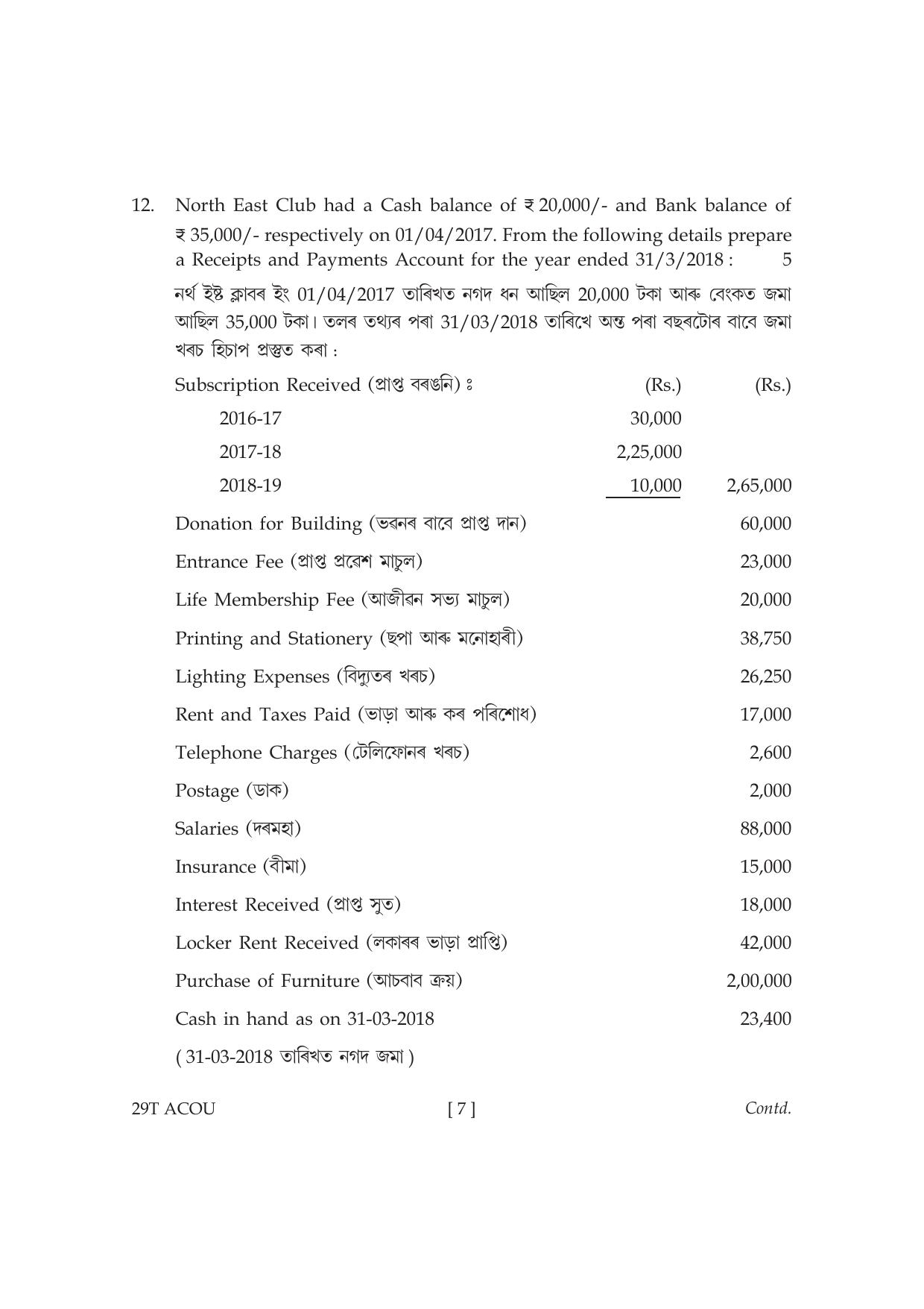 Assam HS 2nd Year Accountancy 2019 Question Paper - Page 7