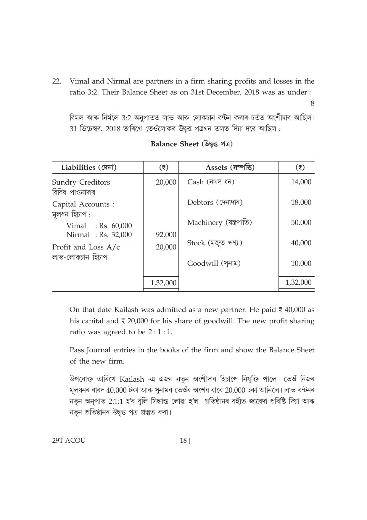 Assam HS 2nd Year Accountancy 2019 Question Paper - Page 18