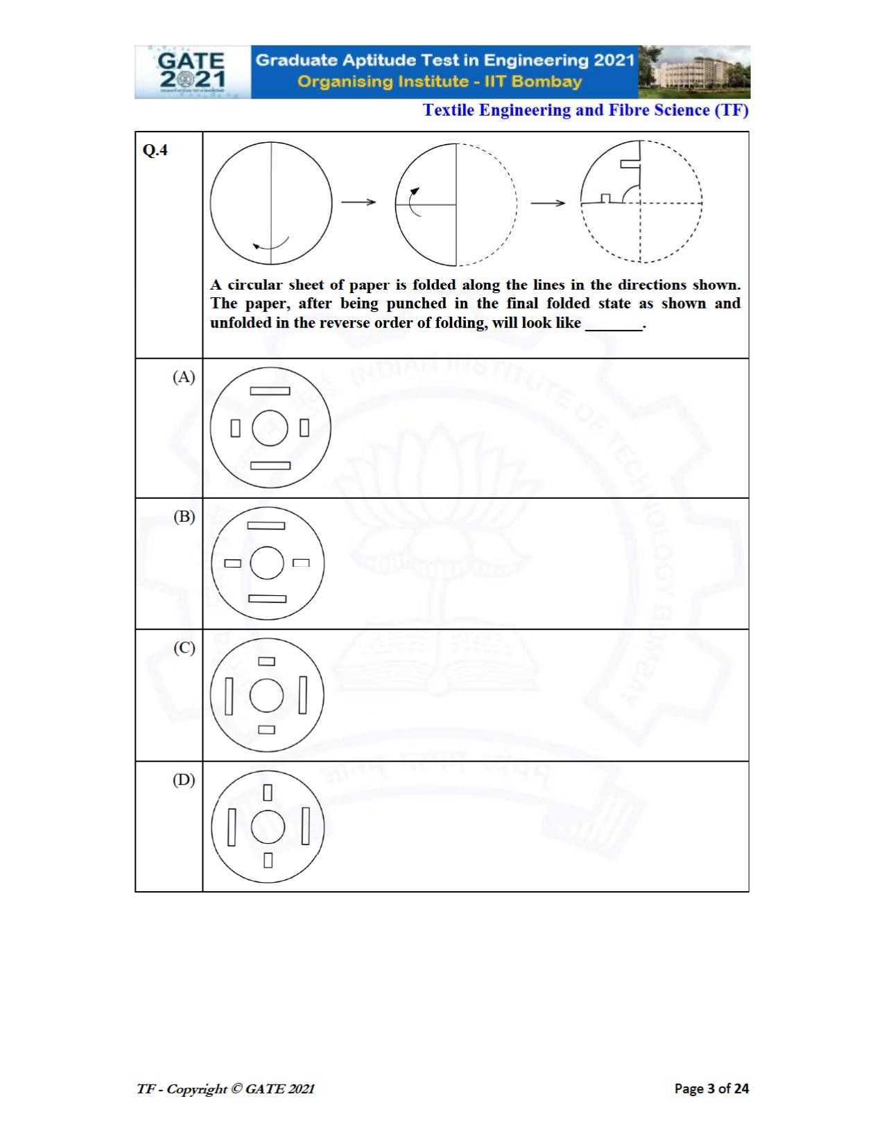 GATE 2021 Textile Engineering & Fibre Science (TF) Question Paper - Page 3