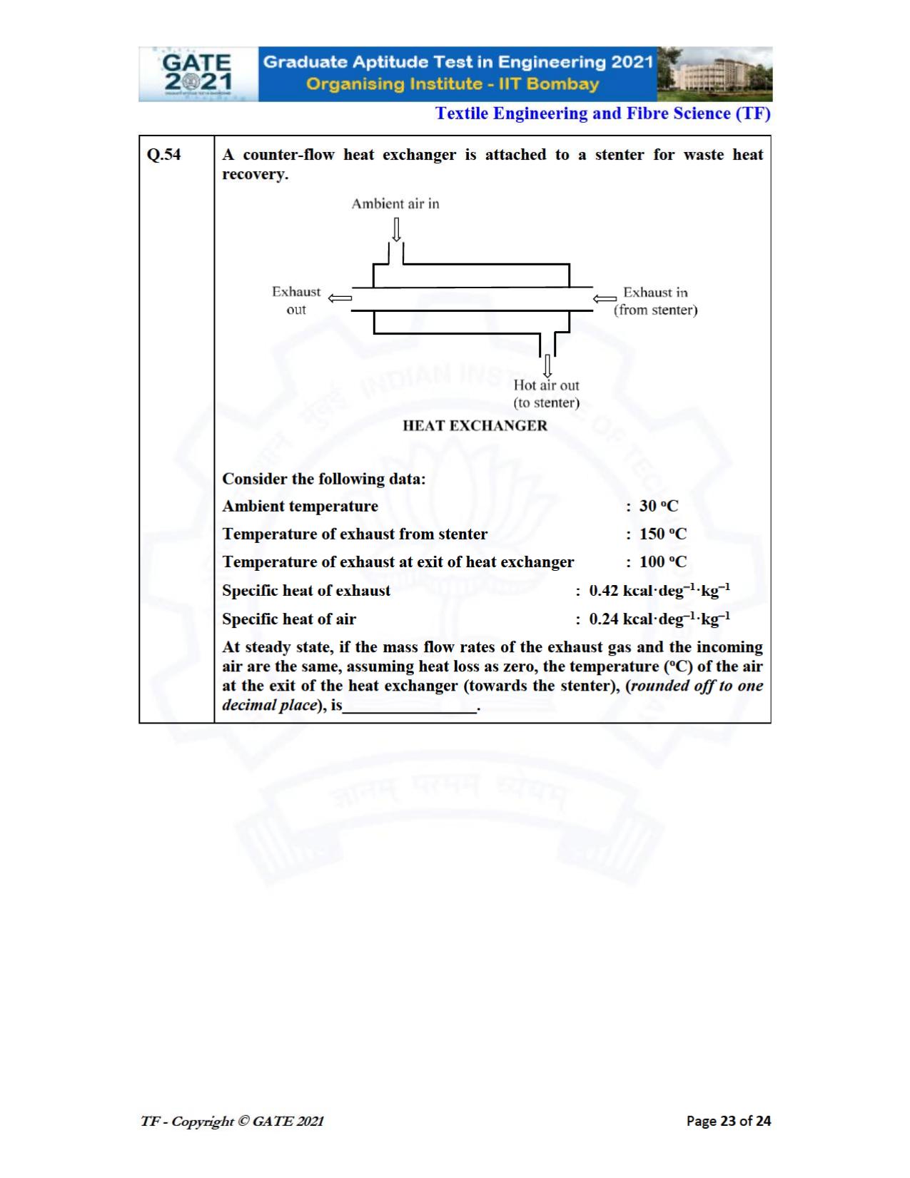 GATE 2021 Textile Engineering & Fibre Science (TF) Question Paper - Page 23