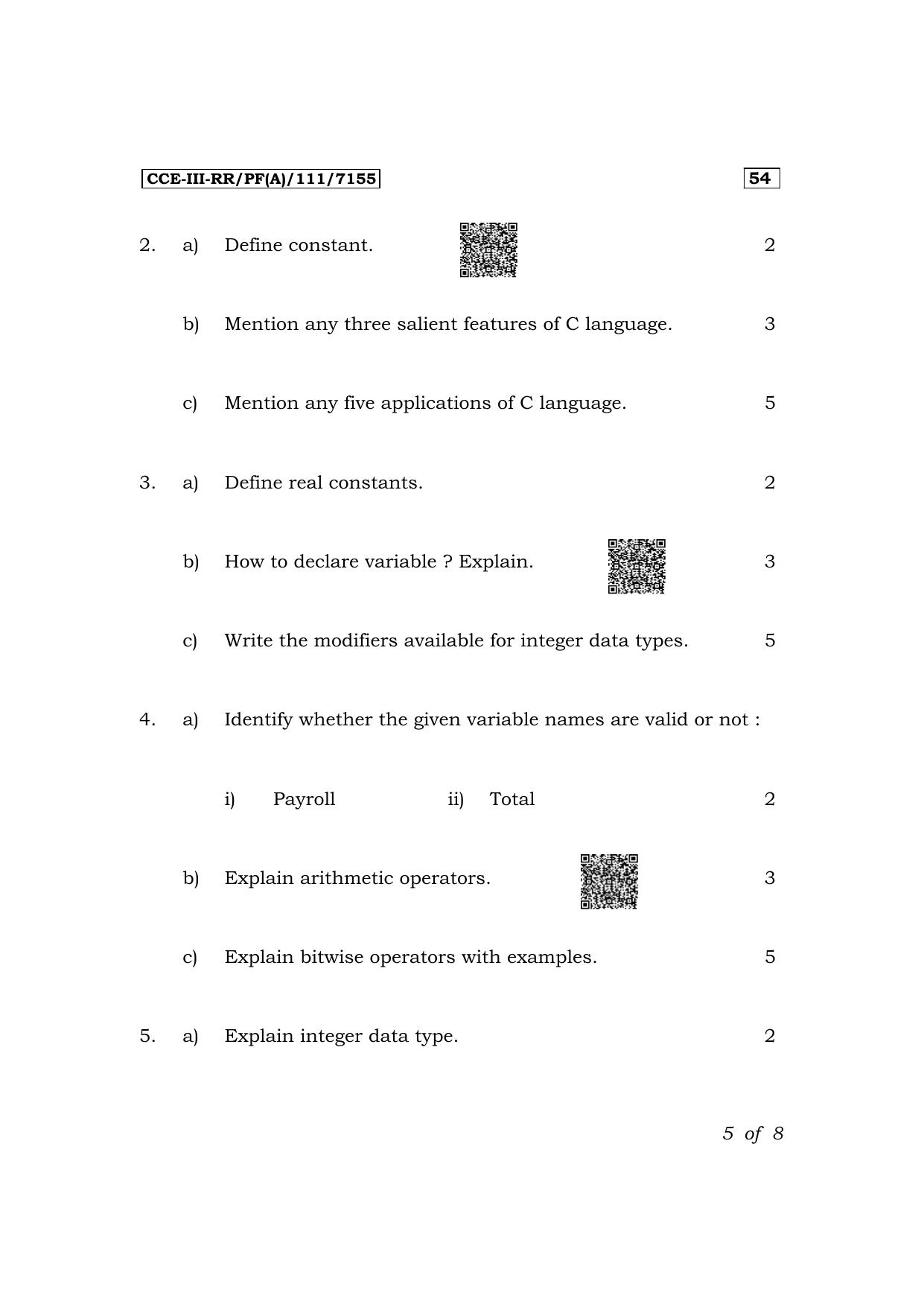 Karnataka SSLC JTS Subject (Programming In ANSI 'C'-54E) Exam 3 Question Paper 2024 (A Version) - Page 5