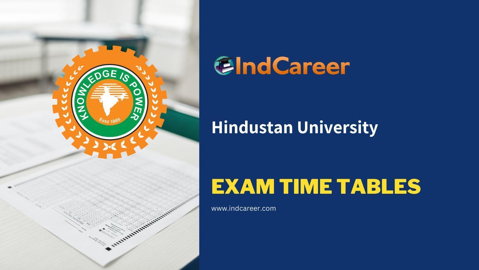 Hindustan University Exam Time Tables