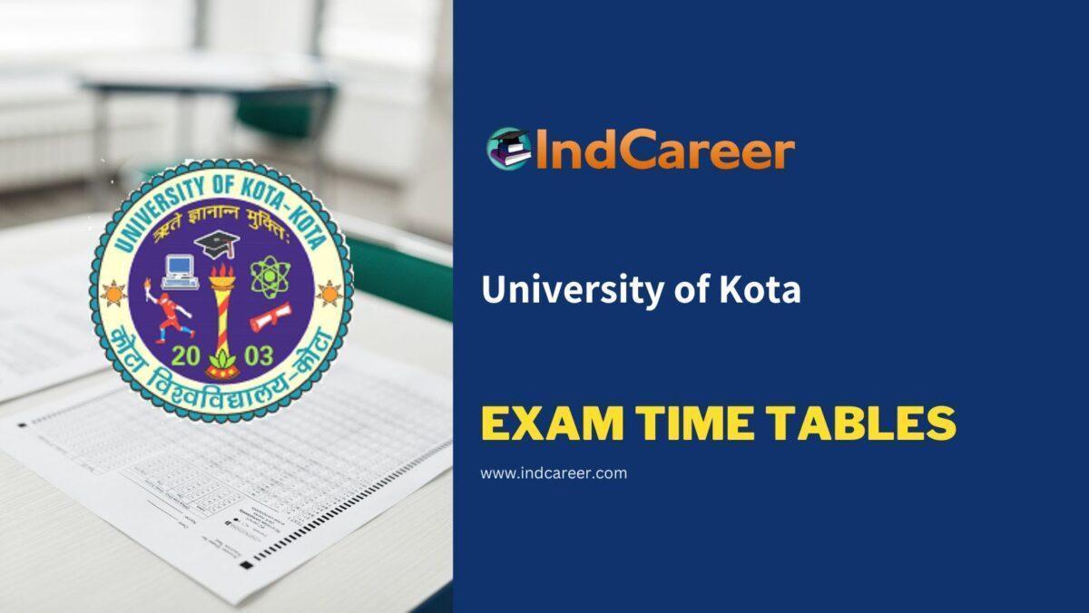 University of Kota Exam Time Tables