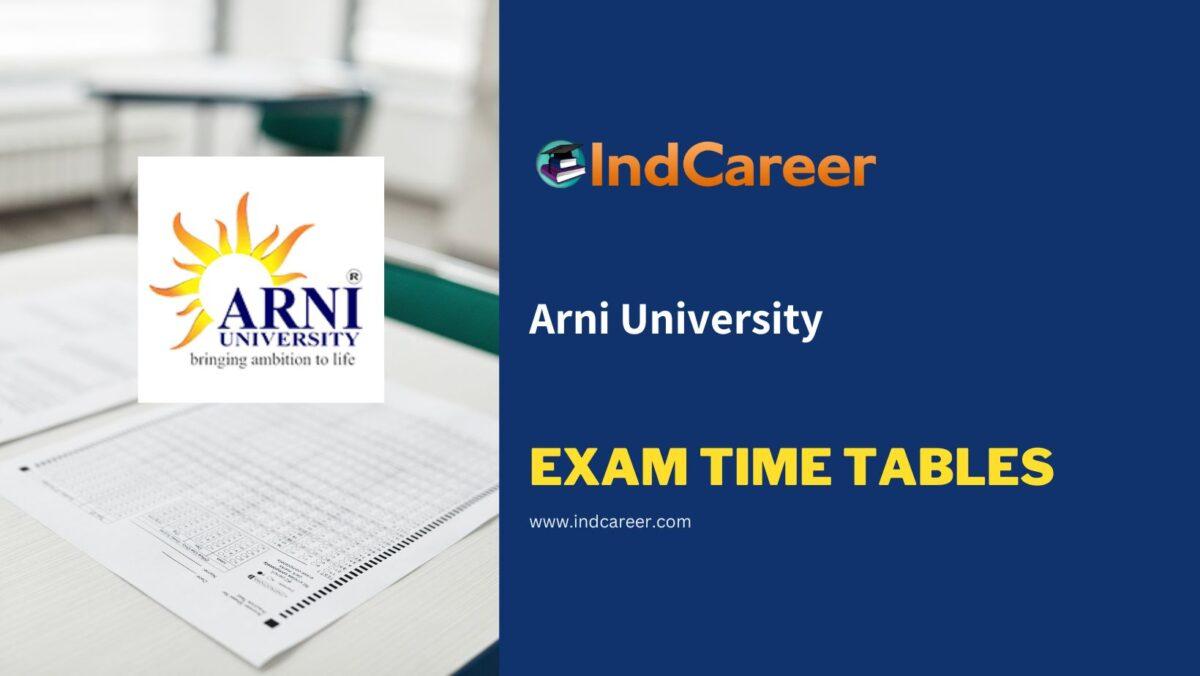 Arni University Exam Time Tables