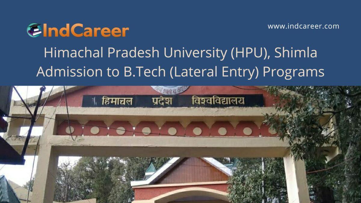 HPU Shimla announces Admission to  B.Tech (Lateral Entry) Programs !year