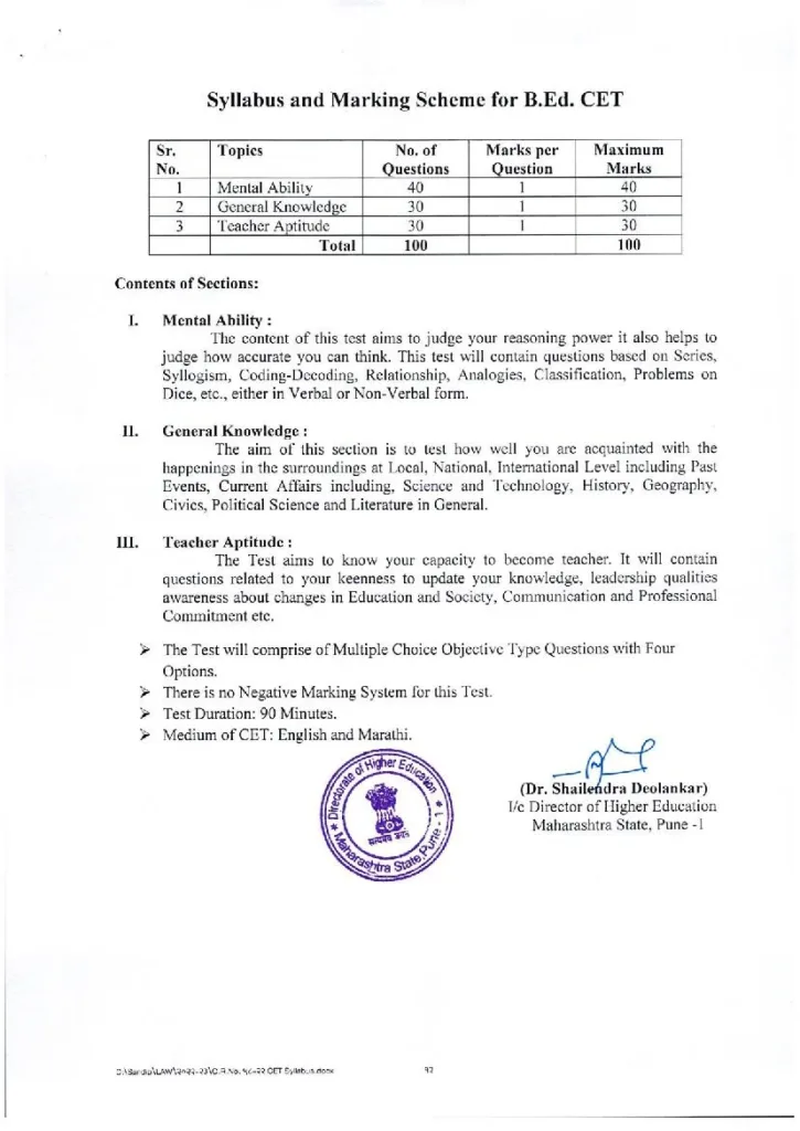Mah b ed cet syllabus 2025 download pdf indcareer