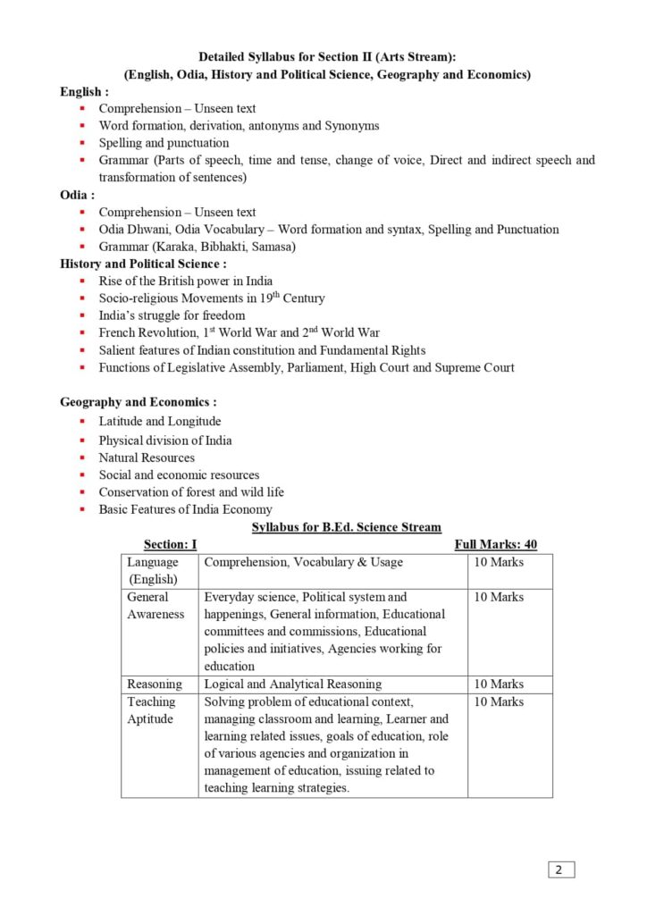 odisha b.ed entrance syllabus