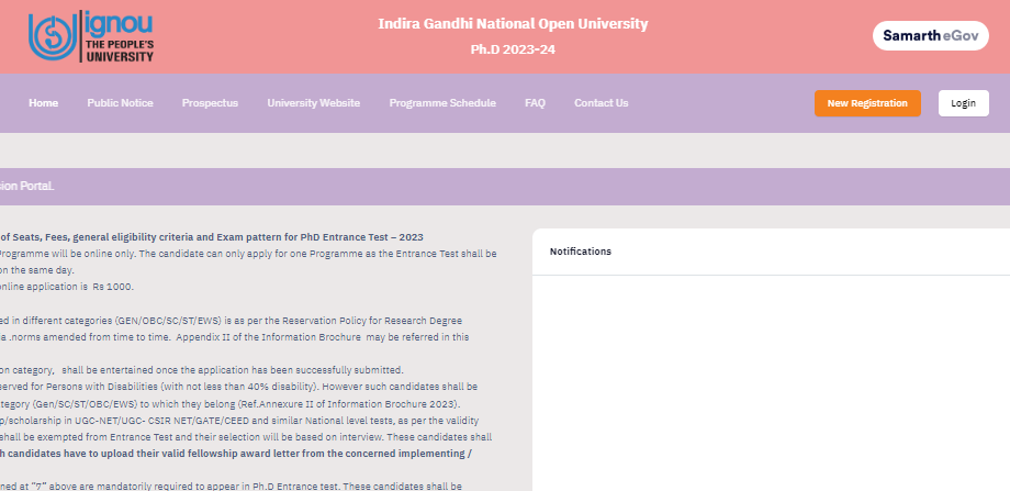 IGNOU PhD Admission 2024 Portal