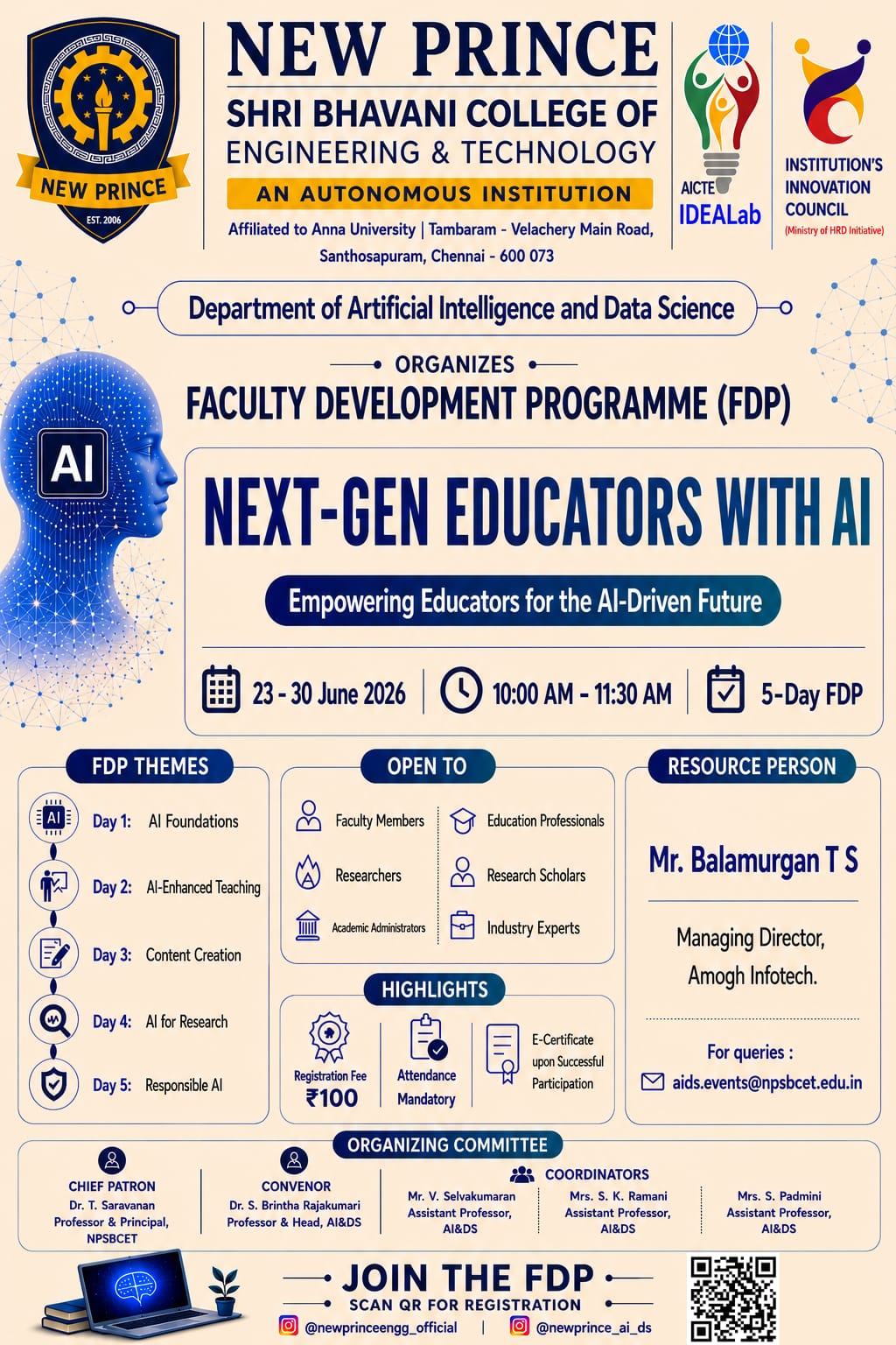 5-Day FDP on Next-Gen Educators with AI 2026