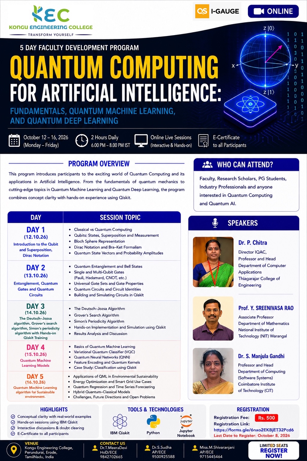 5-Day Online Faculty Development Program (FDP) on: Quantum Computing for Artificial Intelligence: Fundamentals, Quantum Machine Learning, and Quantum Deep Learning 2026