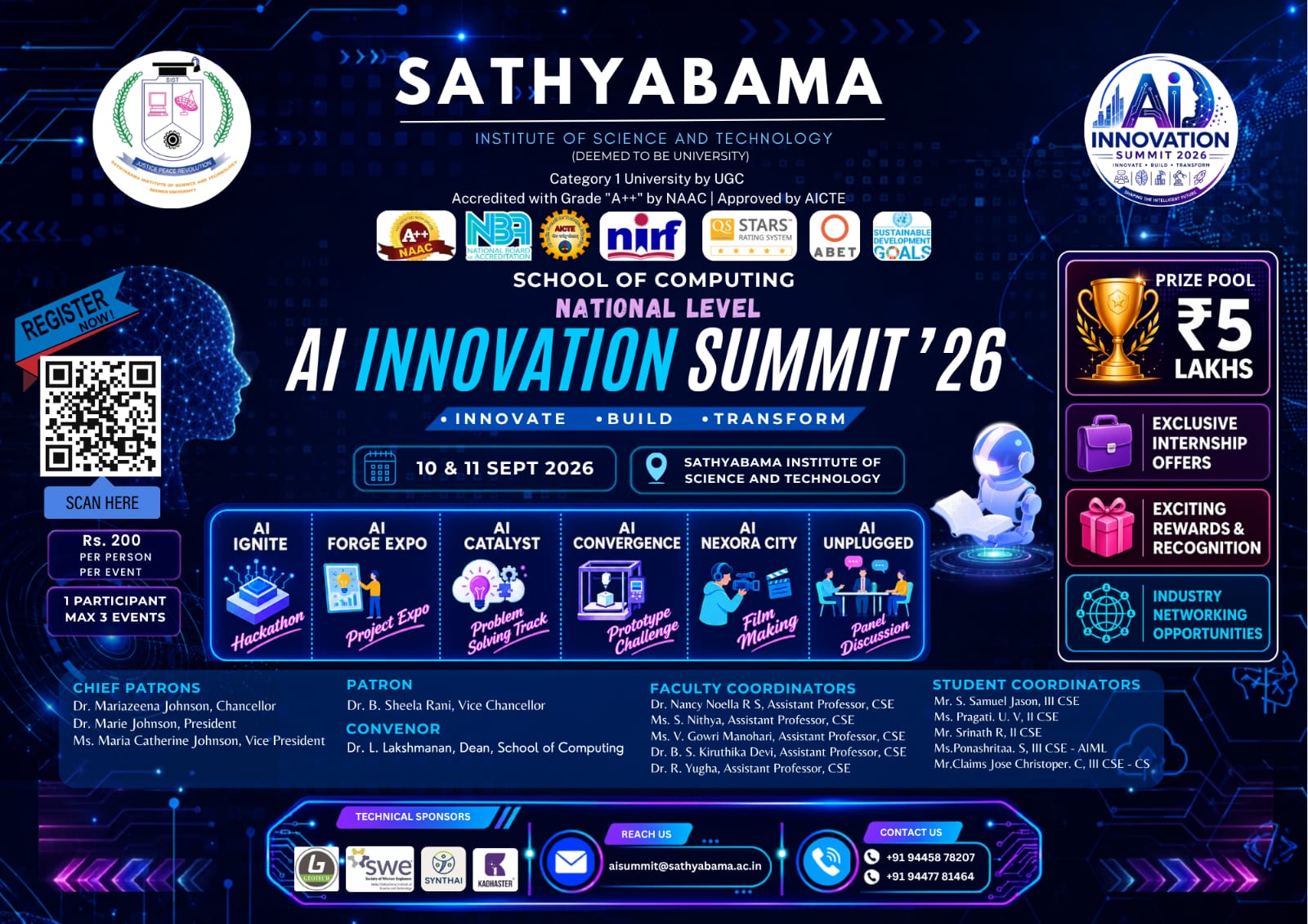 AI INNOVATION SUMMIT '26, Sathyabama Institute of Science and Technology in Chennai